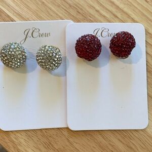 J. Crew Silver and Red Crystal Stud Earrings